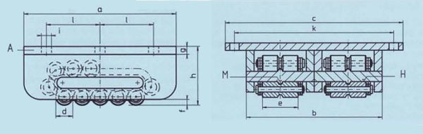 ZAM-H型雙排輪載重滾輪小車尺寸圖 ZAM-H型雙排輪載重滾輪小車尺寸圖