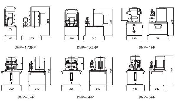 DMP型電動液壓泵尺寸圖 DMP型電動液壓泵尺寸圖